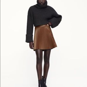 Brown Zara faux leather pleated skirt